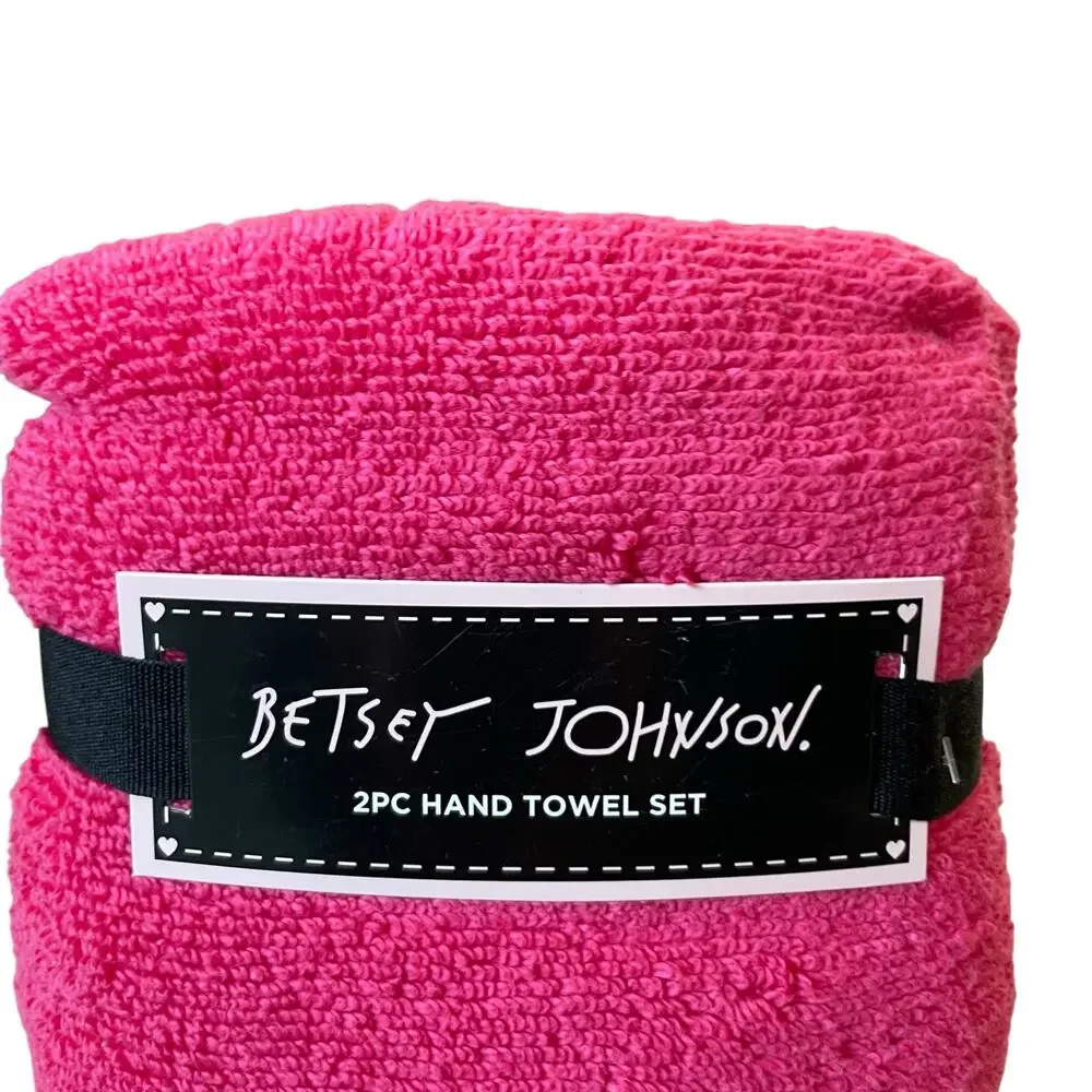 2pc Betsey Johnson Hand Towels 16x26 Hot Pink White Coquette Bow 100% Cotton New